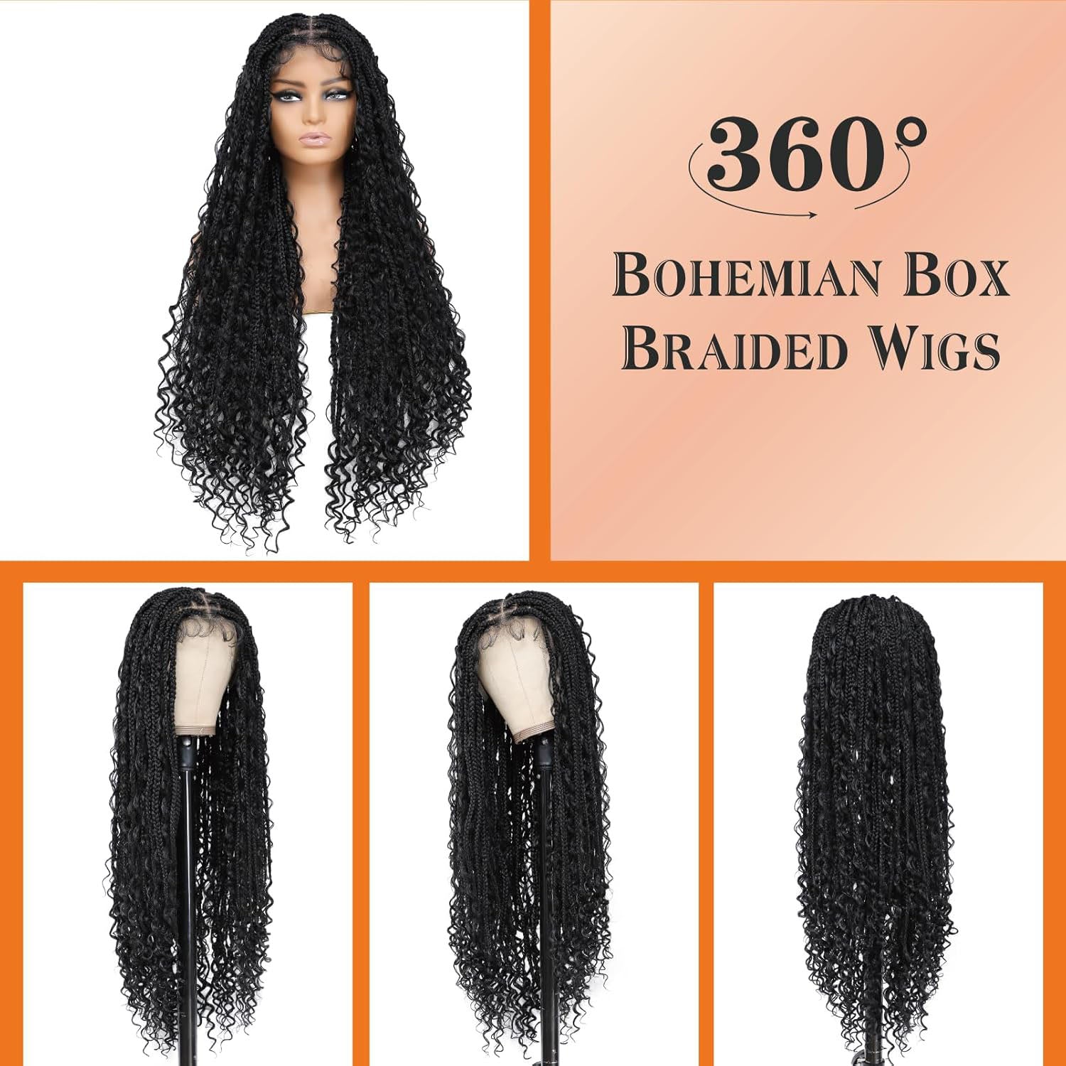 Boho Bohemian Braided Lace Wig Braided Style - HalleBeauty